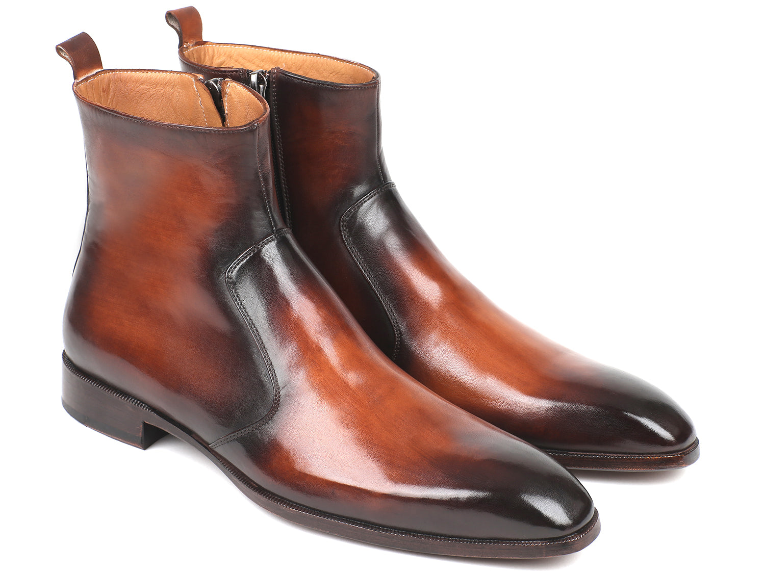 Paul Parkman Brown Burnished Side Zipper Boots showcasing premium leather and stylish design.