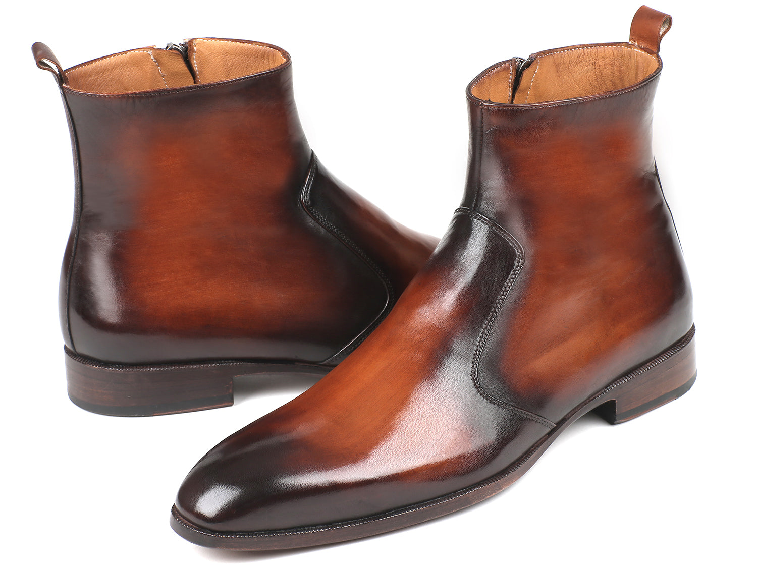 Paul Parkman Brown Burnished Side Zipper Boots showcasing premium leather and stylish design.