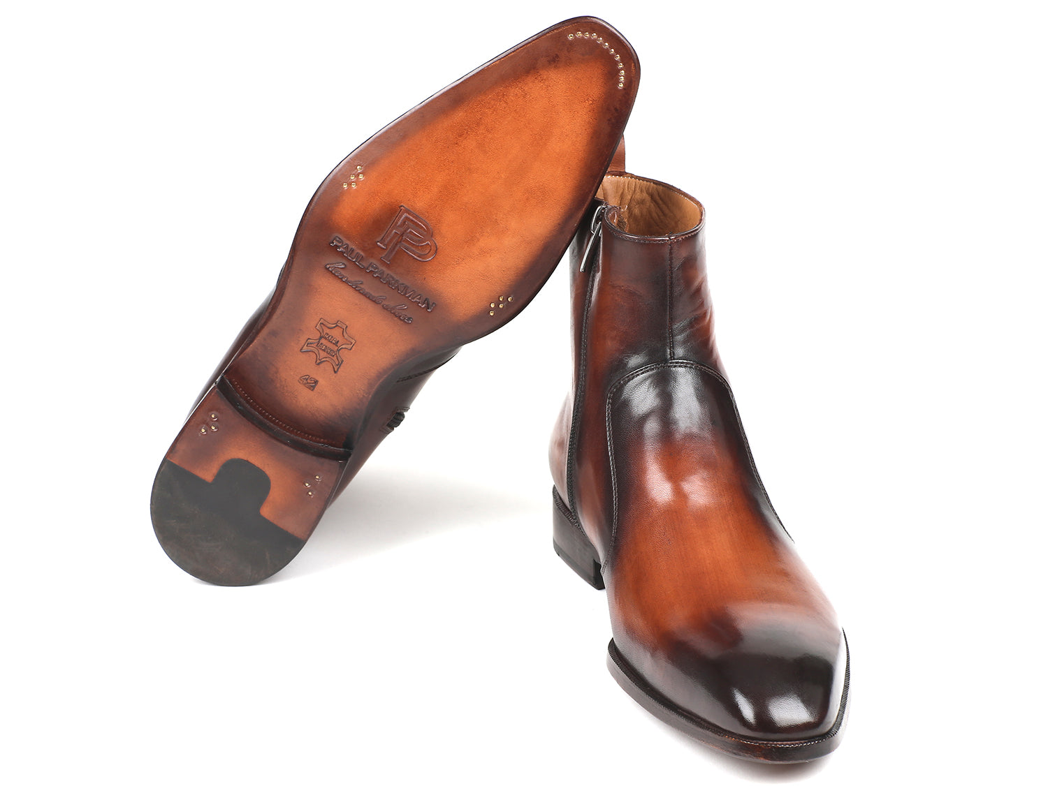 Paul Parkman Brown Burnished Side Zipper Boots showcasing premium leather and stylish design.