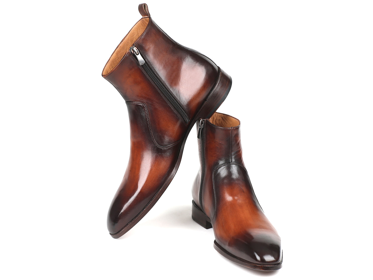 Paul Parkman Brown Burnished Side Zipper Boots showcasing premium leather and stylish design.