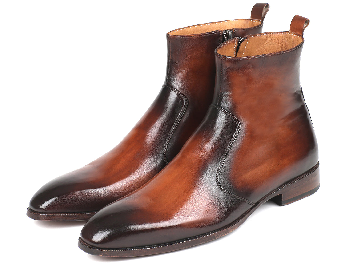 Paul Parkman Brown Burnished Side Zipper Boots showcasing premium leather and stylish design.