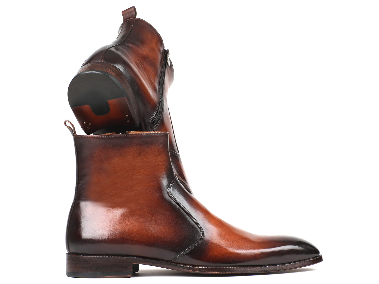 Paul Parkman Brown Burnished Side Zipper Boots showcasing premium leather and stylish design.