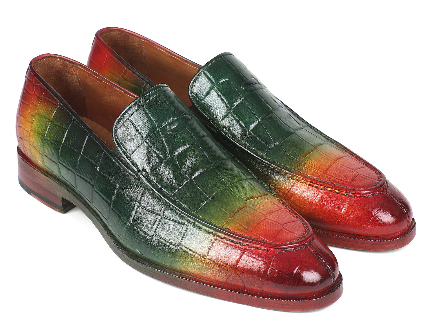 Paul Parkman Crocodile Embossed Calfskin Multicolor Loafer showcasing unique hand-painted design and luxurious materials.