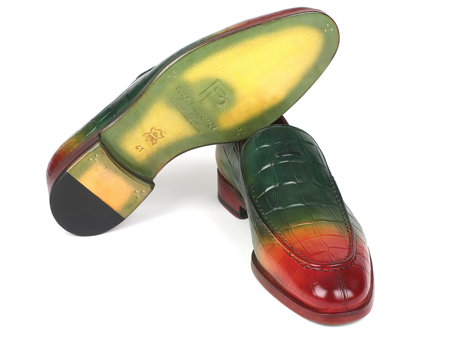 Paul Parkman Crocodile Embossed Calfskin Multicolor Loafer showcasing unique hand-painted design and luxurious materials.