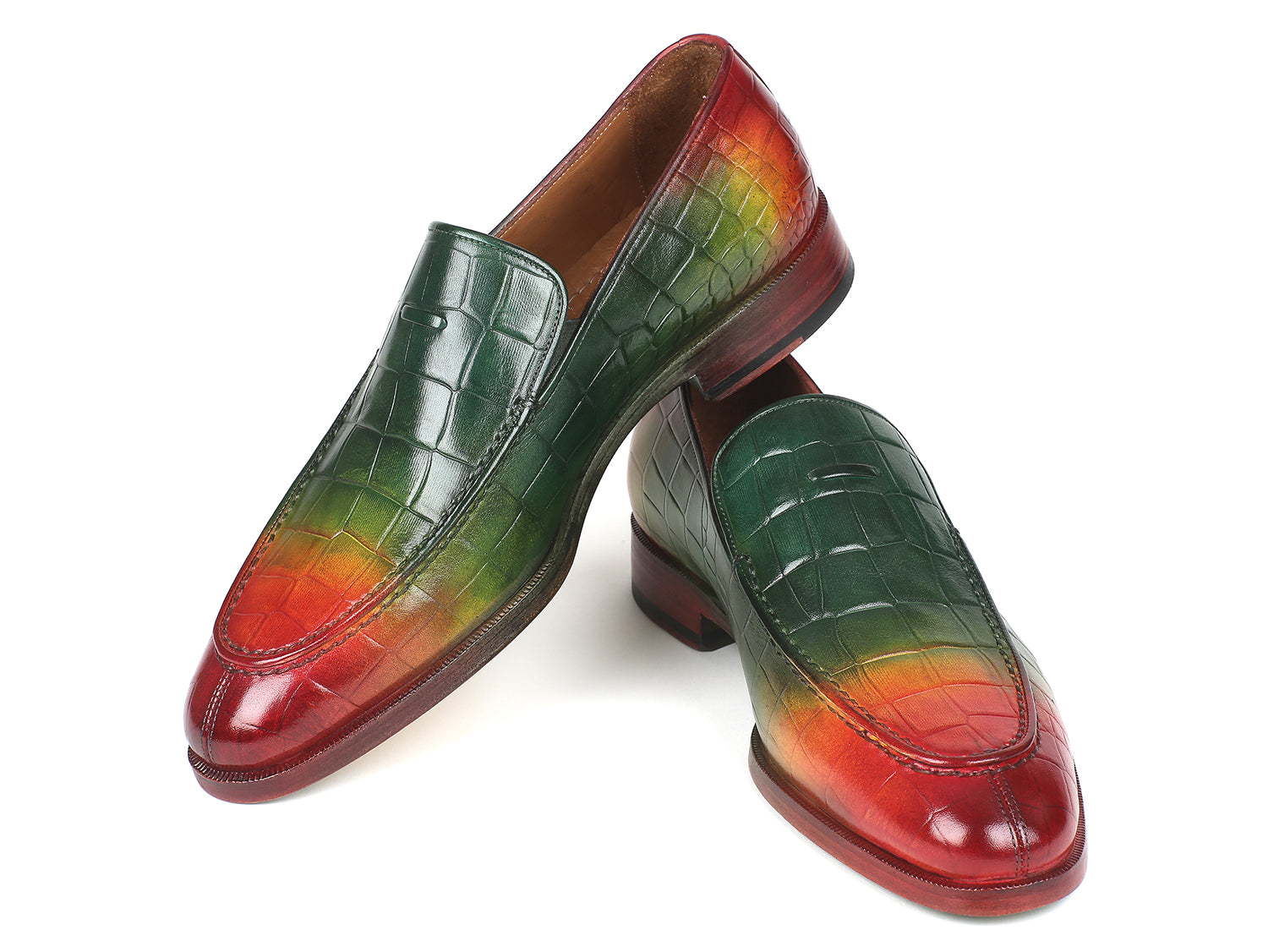 Paul Parkman Crocodile Embossed Calfskin Multicolor Loafer showcasing unique hand-painted design and luxurious materials.