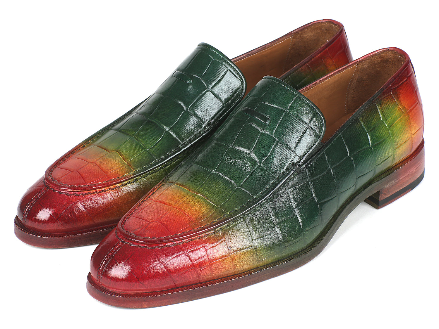 Paul Parkman Crocodile Embossed Calfskin Multicolor Loafer showcasing unique hand-painted design and luxurious materials.