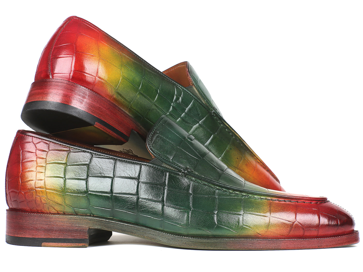 Paul Parkman Crocodile Embossed Calfskin Multicolor Loafer showcasing unique hand-painted design and luxurious materials.