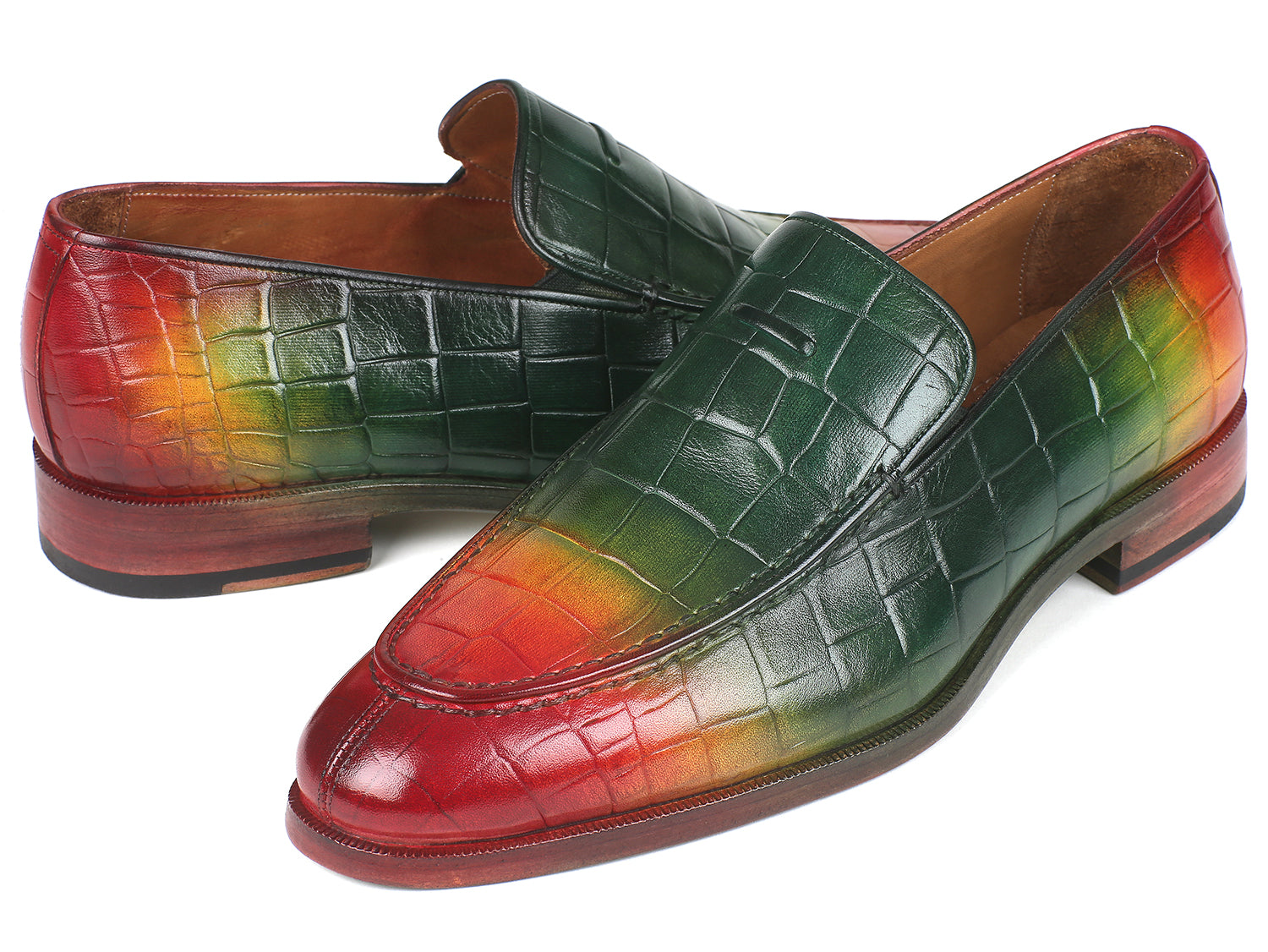 Paul Parkman Crocodile Embossed Calfskin Multicolor Loafer showcasing unique hand-painted design and luxurious materials.