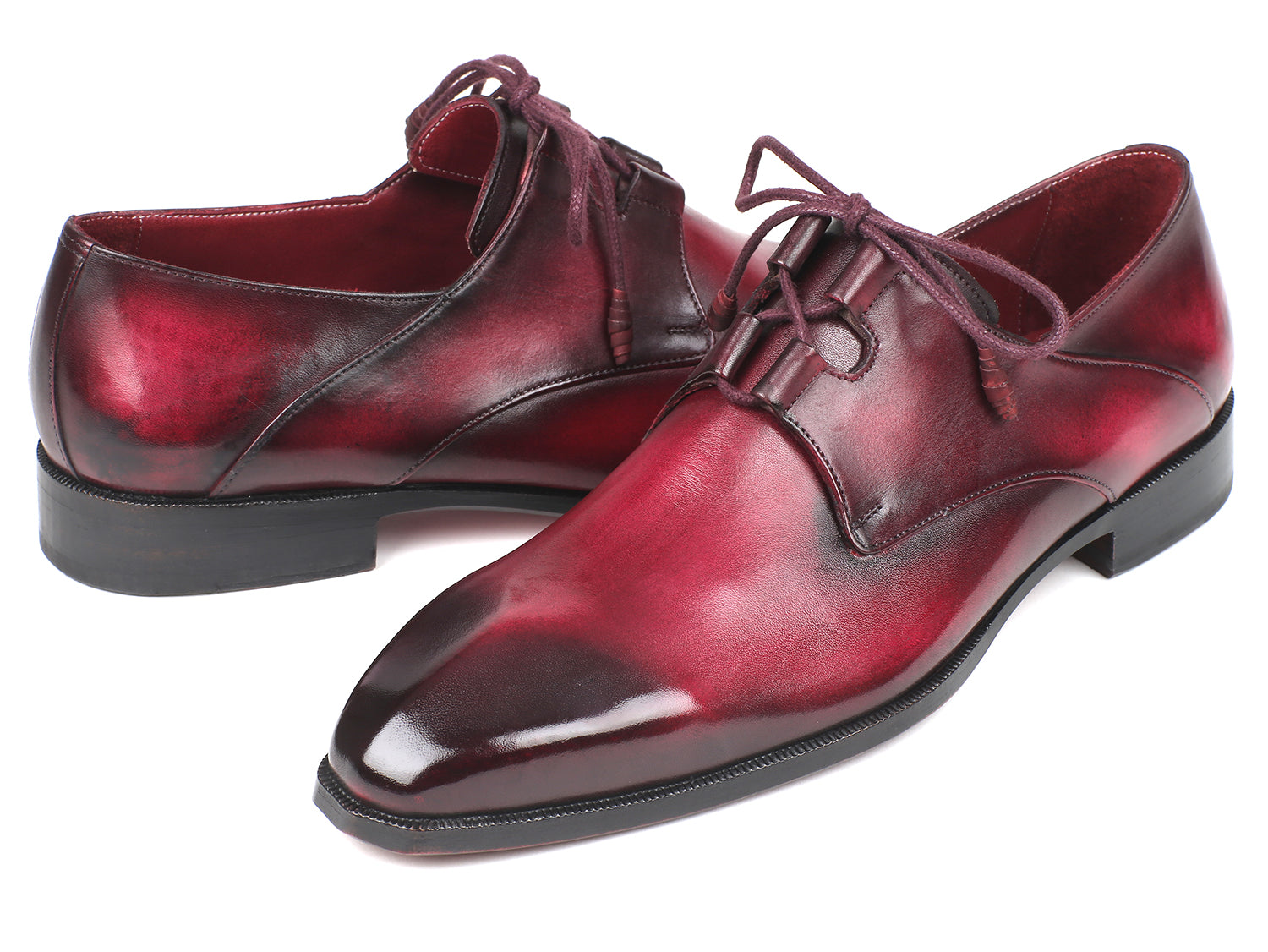 Paul Parkman Ghillie Lacing Bordeaux Dress Shoes featuring hand-painted calfskin leather and a sculpted toe design.