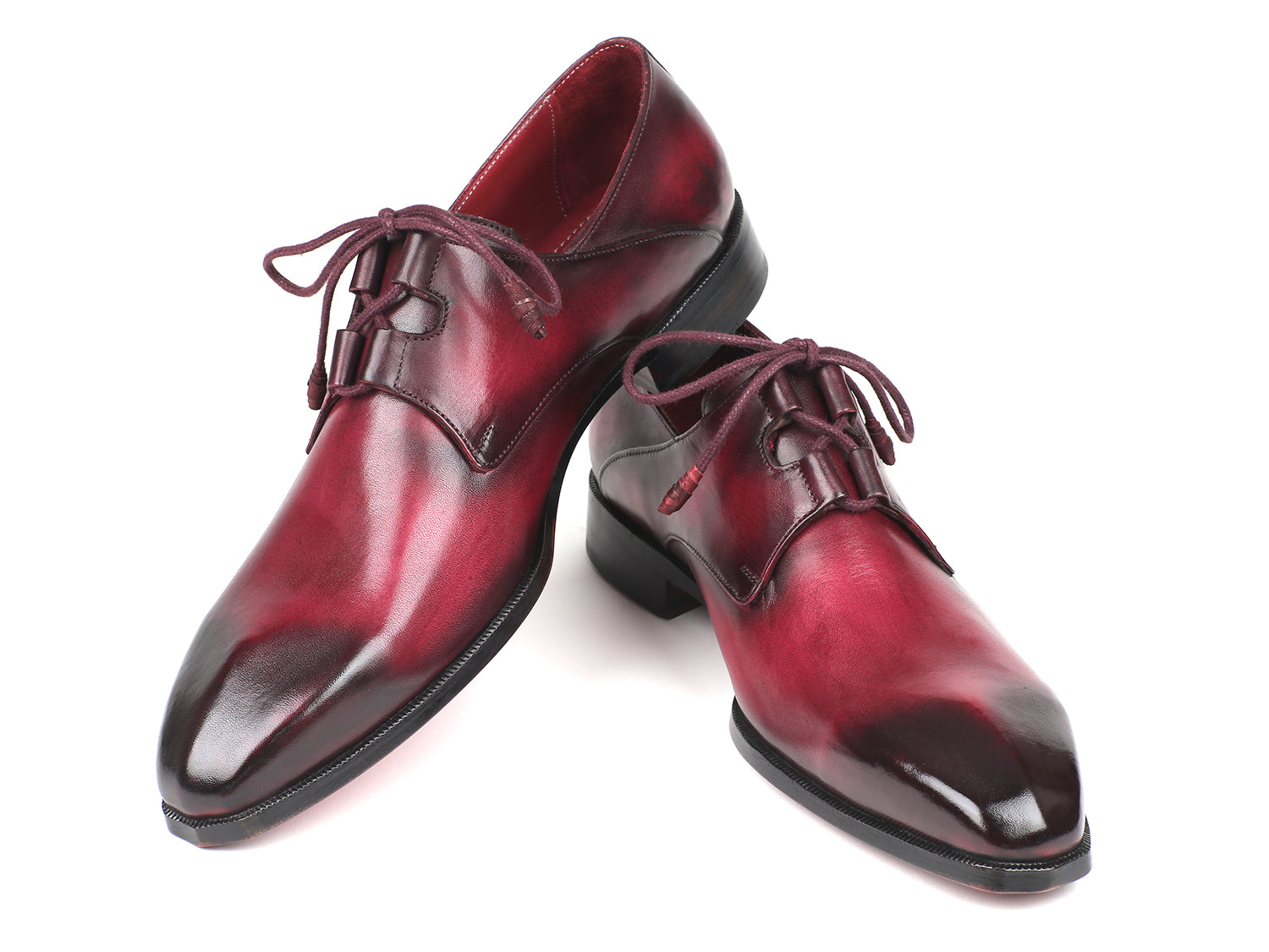 Paul Parkman Ghillie Lacing Bordeaux Dress Shoes featuring hand-painted calfskin leather and a sculpted toe design.