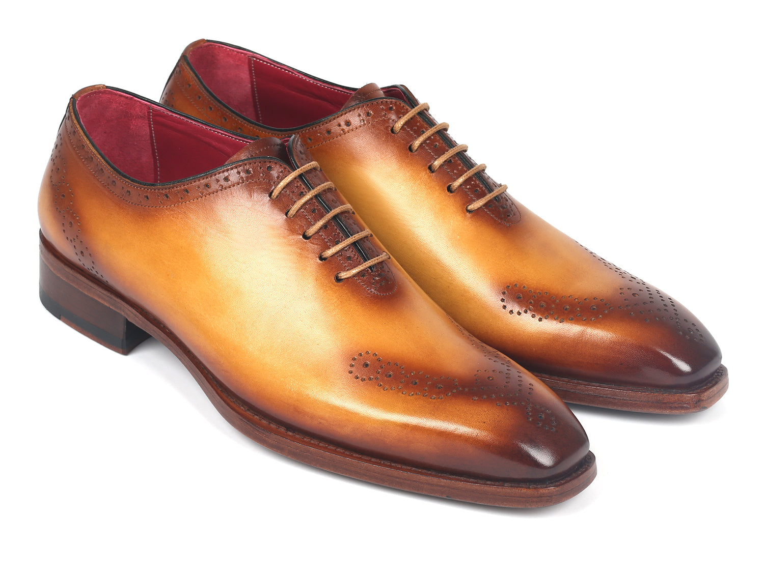 Paul Parkman Goodyear Welted Punched Oxfords in Camel, showcasing decorative perforations and luxurious leather.