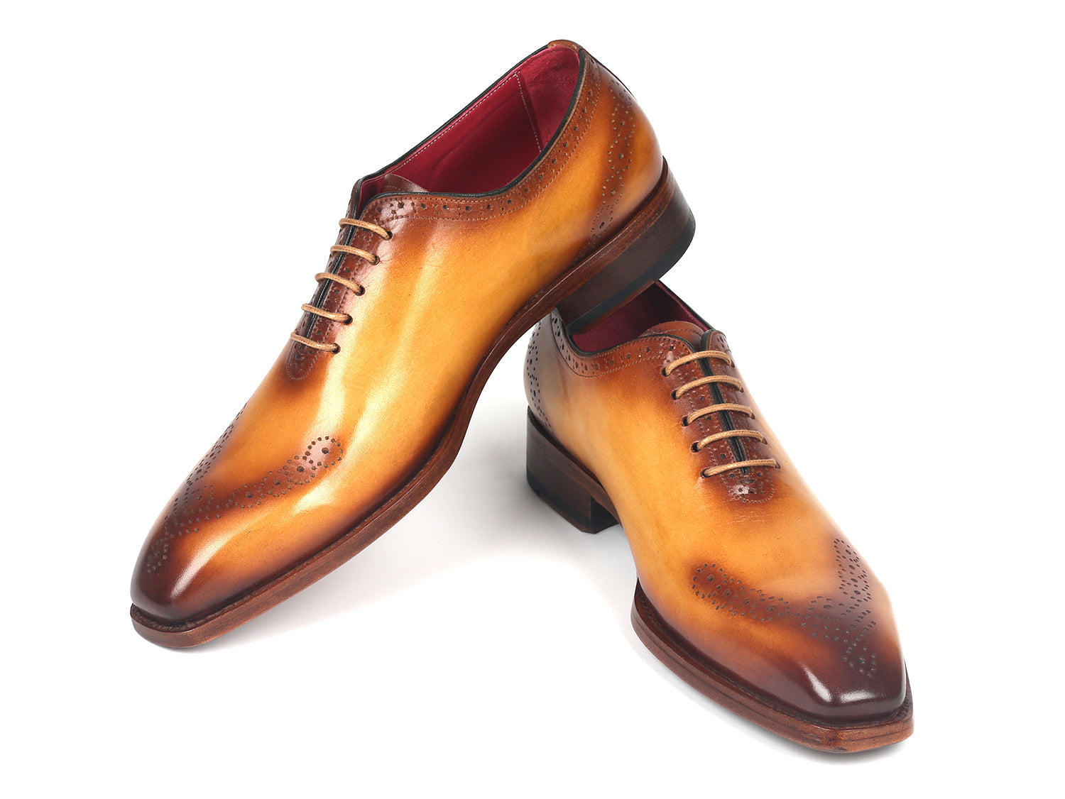 Paul Parkman Goodyear Welted Punched Oxfords in Camel, showcasing decorative perforations and luxurious leather.