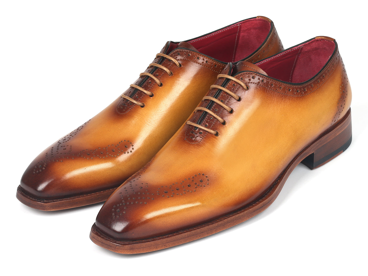 Paul Parkman Goodyear Welted Punched Oxfords in Camel, showcasing decorative perforations and luxurious leather.