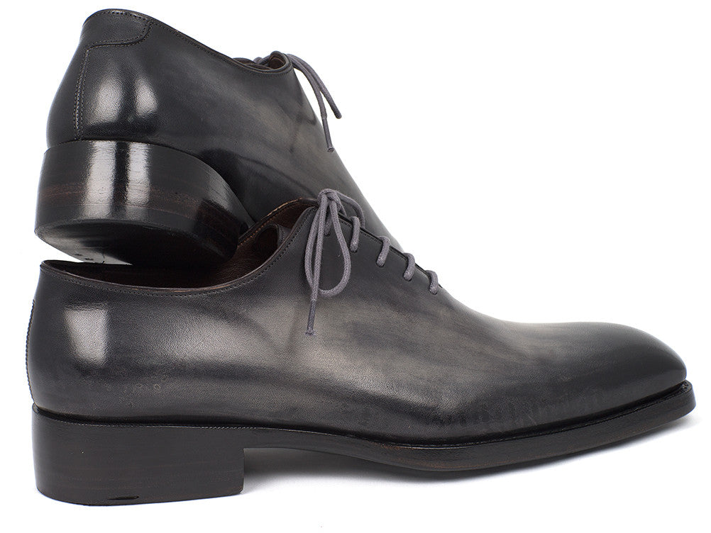 Paul Parkman Goodyear Welted Wholecut Oxfords in gray and black, showcasing hand-painted leather upper and elegant design.