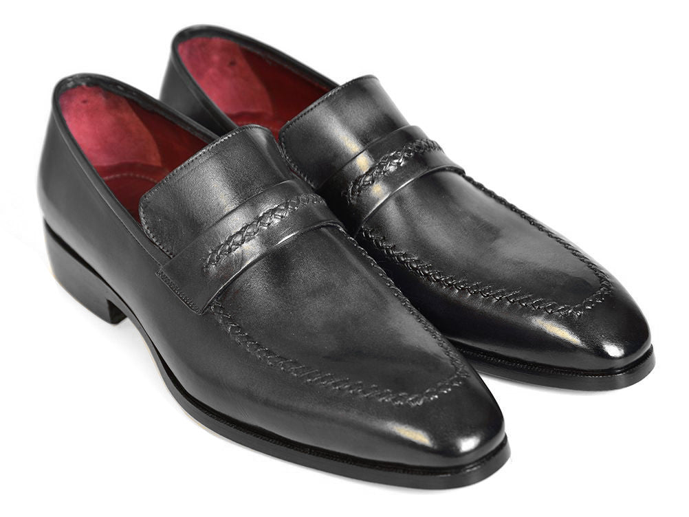 Paul Parkman Gray & Black Men's Loafers showcasing hand-painted upper and antique finished leather sole, perfect for stylish occasions.