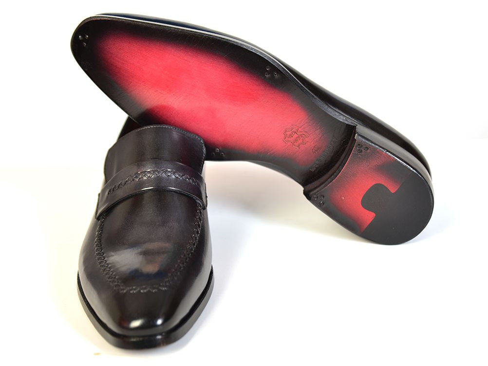 Paul Parkman Gray & Black Men's Loafers showcasing hand-painted upper and antique finished leather sole, perfect for stylish occasions.