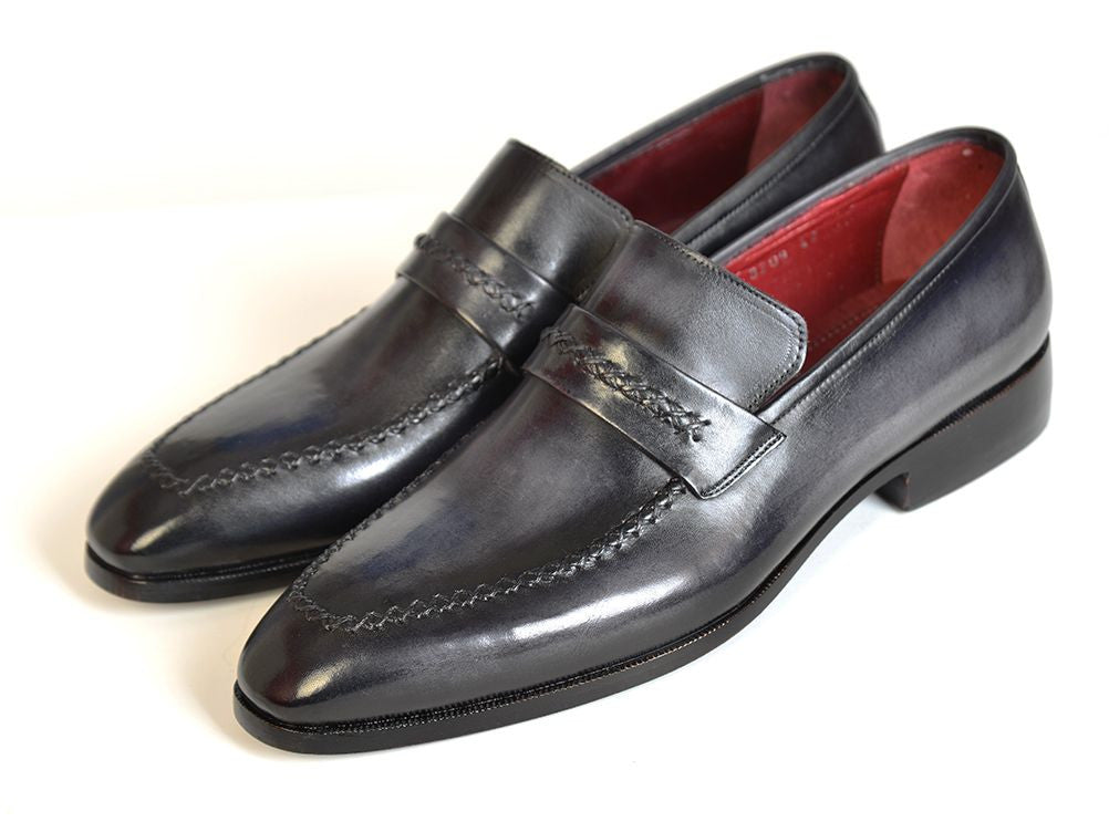 Paul Parkman Gray & Black Men's Loafers showcasing hand-painted upper and antique finished leather sole, perfect for stylish occasions.