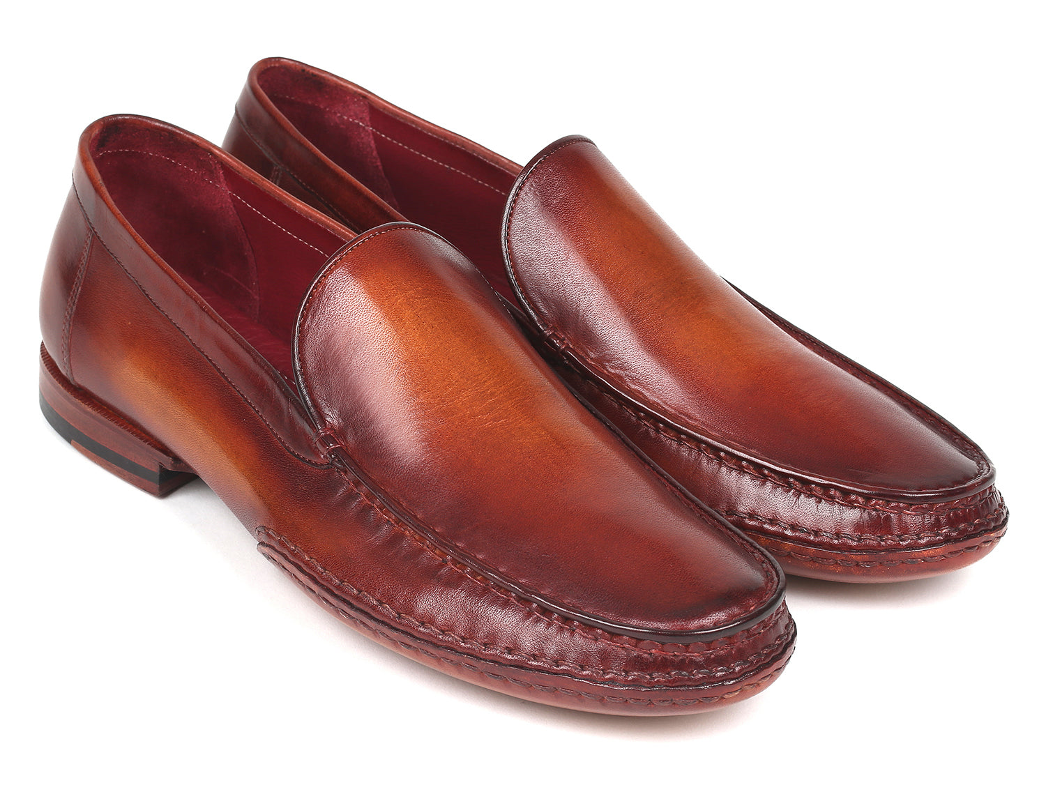 Paul Parkman Hand-Sewn Moccasins in Brown, showcasing hand-painted leather upper and opanka construction.