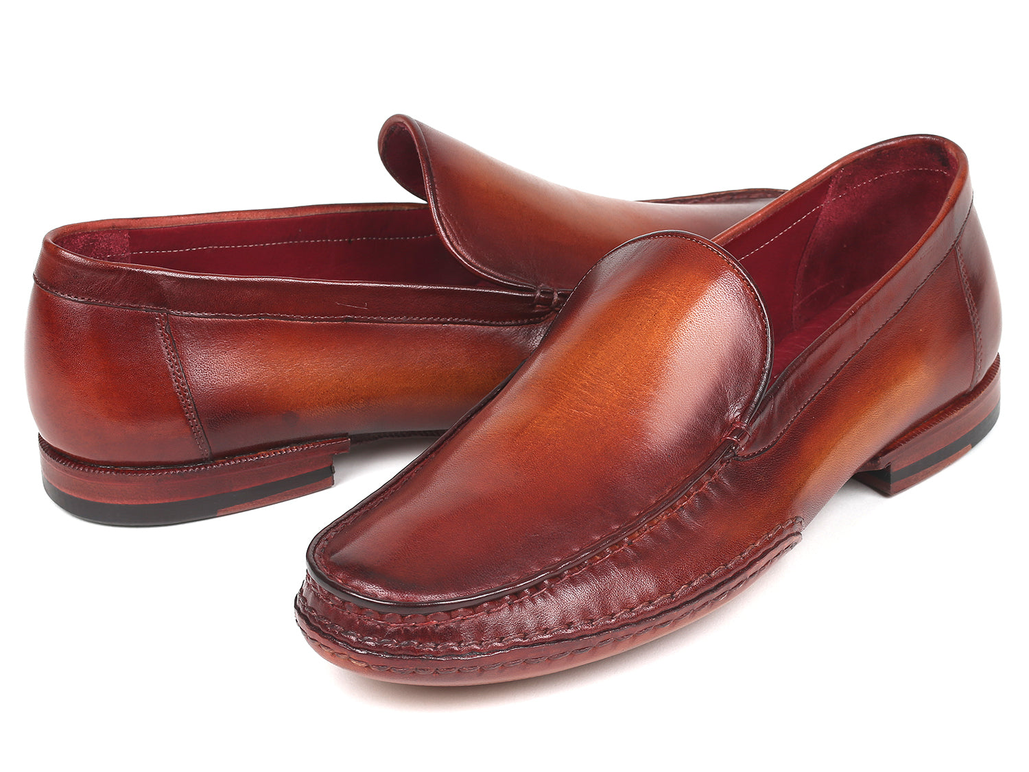 Paul Parkman Hand-Sewn Moccasins in Brown, showcasing hand-painted leather upper and opanka construction.