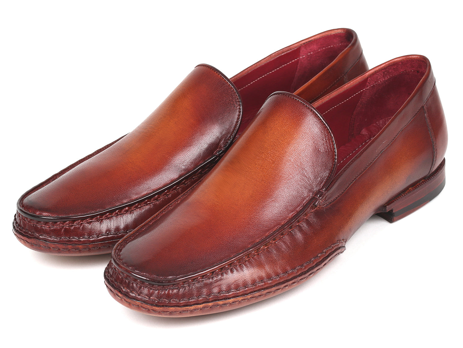 Paul Parkman Hand-Sewn Moccasins in Brown, showcasing hand-painted leather upper and opanka construction.