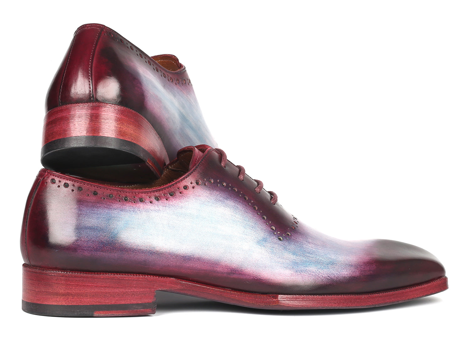 Paul Parkman Men's Blue & Purple Oxfords showcasing hand-painted leather upper and sculpted toe design.