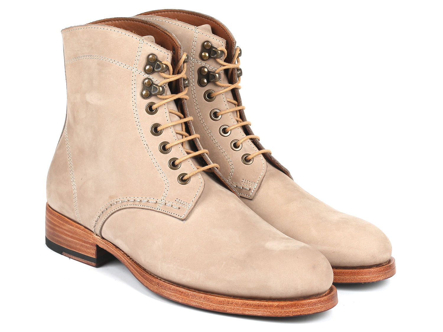 Paul Parkman Men's Beige Nubuck Boots showcasing luxurious nubuck leather and antique burnished sole.