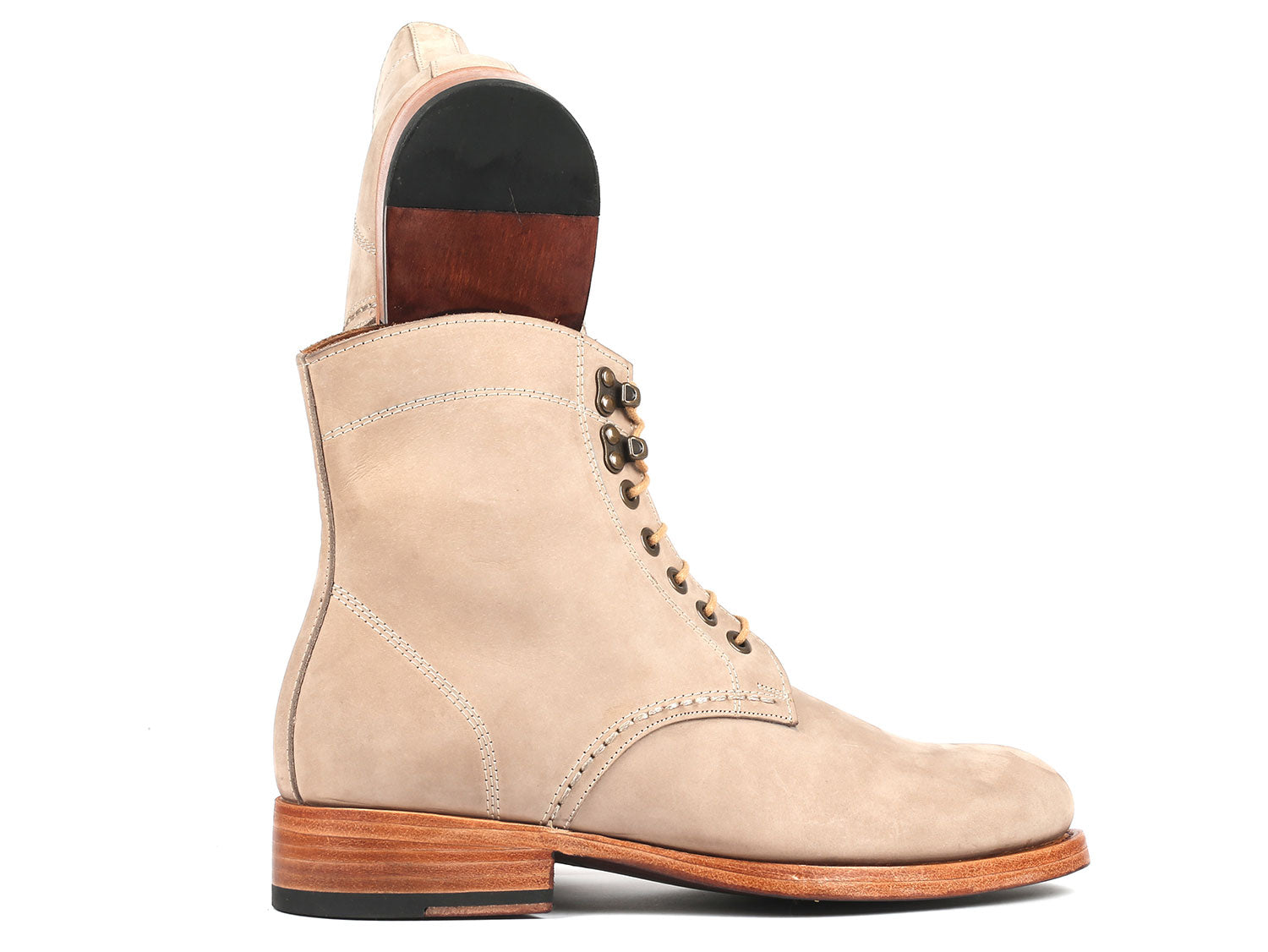 Paul Parkman Men's Beige Nubuck Boots showcasing luxurious nubuck leather and antique burnished sole.