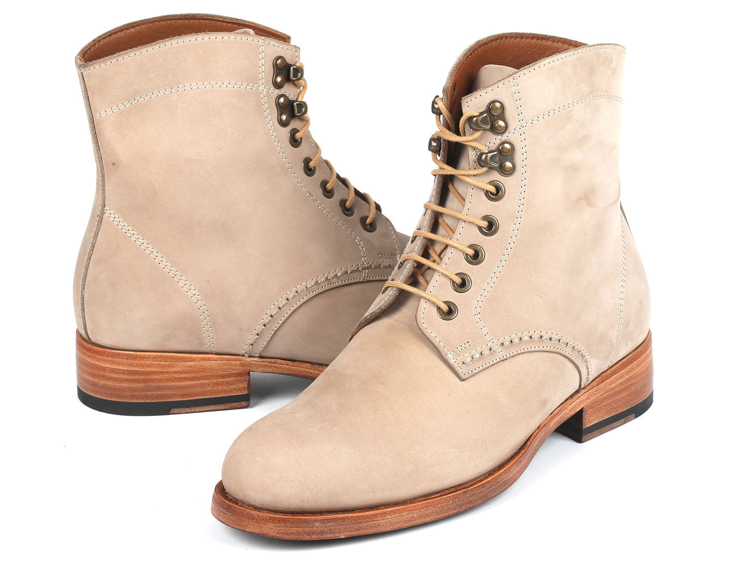 Paul Parkman Men's Beige Nubuck Boots showcasing luxurious nubuck leather and antique burnished sole.