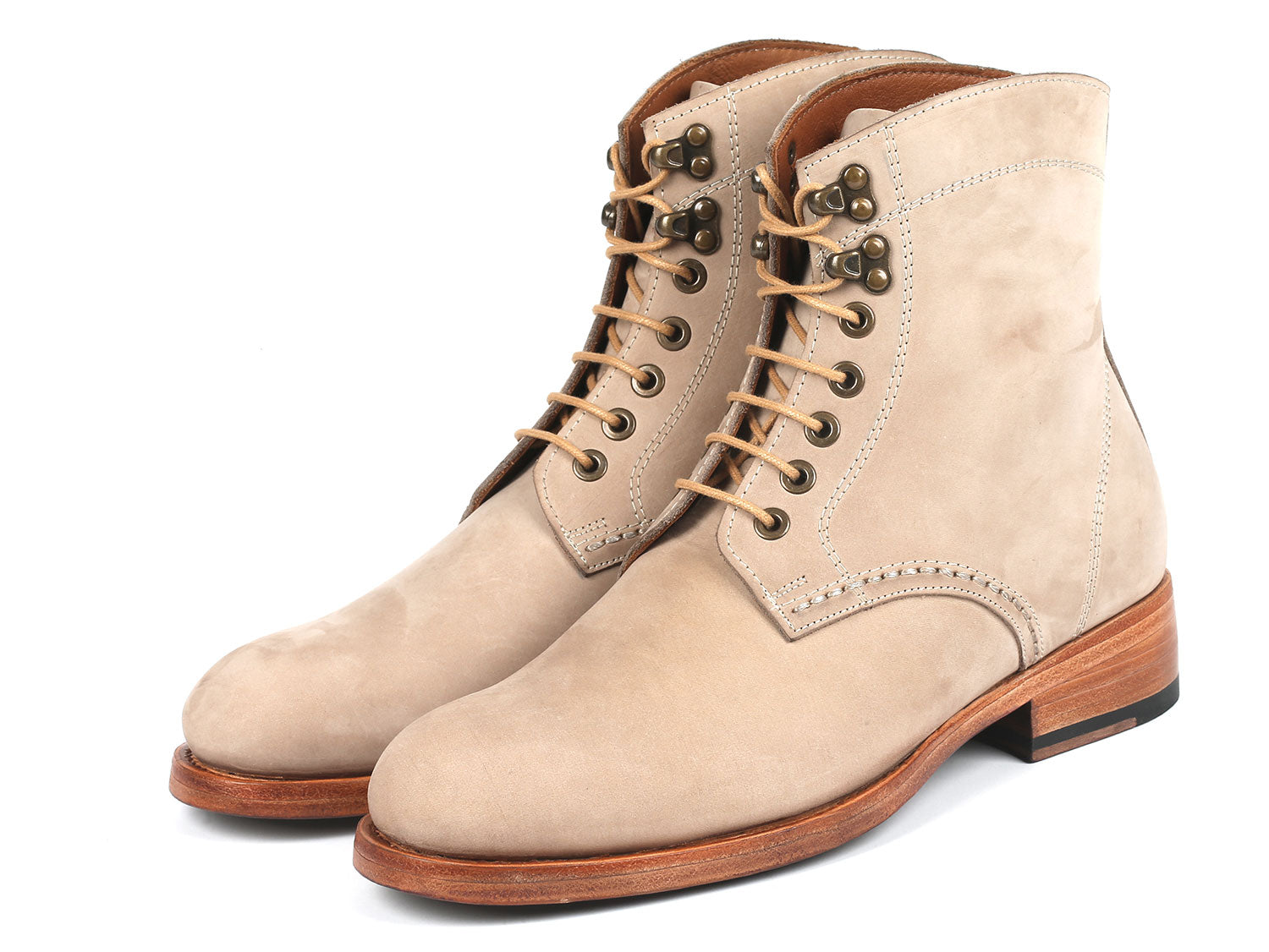 Paul Parkman Men's Beige Nubuck Boots showcasing luxurious nubuck leather and antique burnished sole.