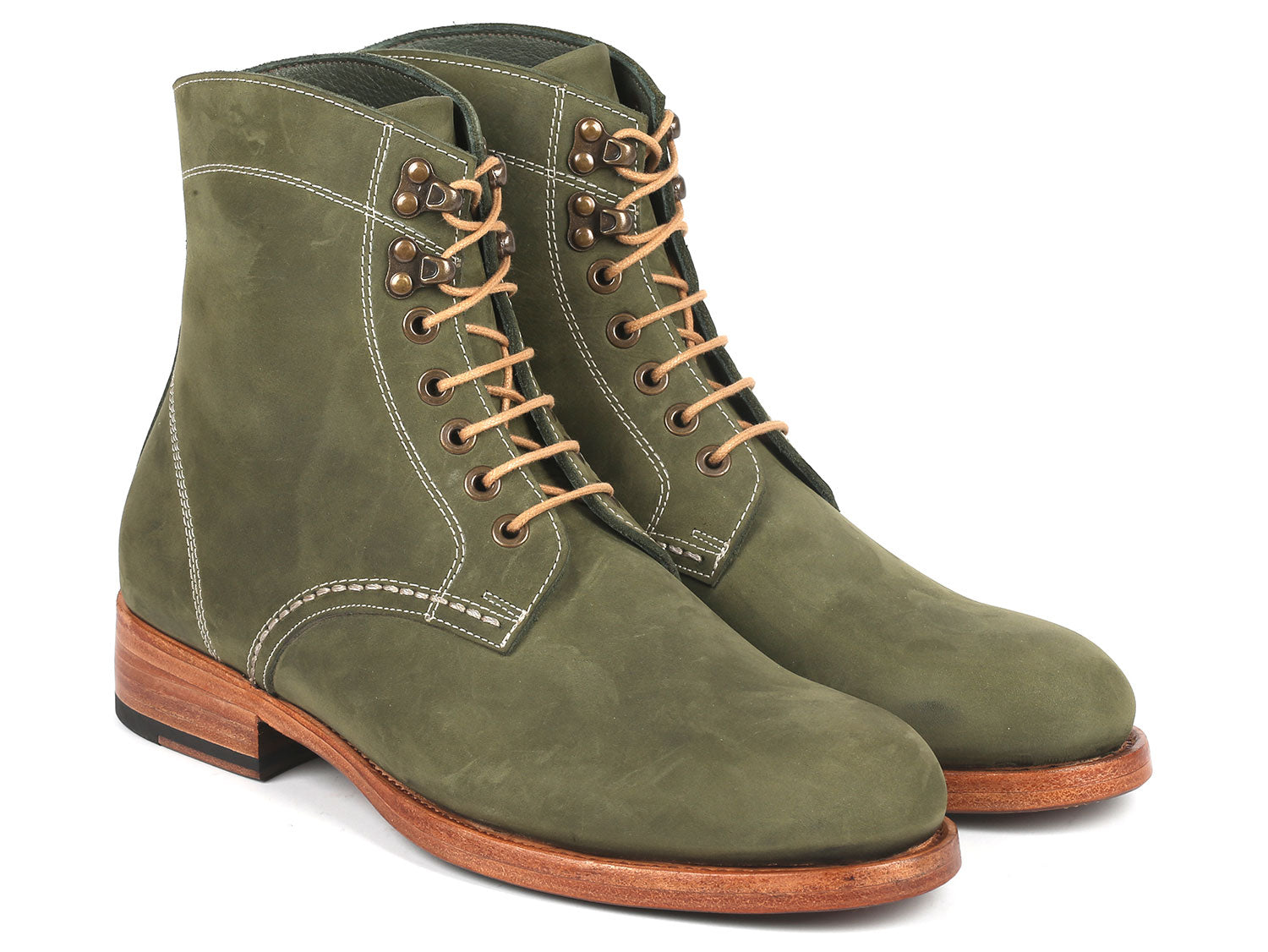 Paul Parkman Men's Boots in Green Nubuck featuring a luxurious leather upper and antique burnished sole.