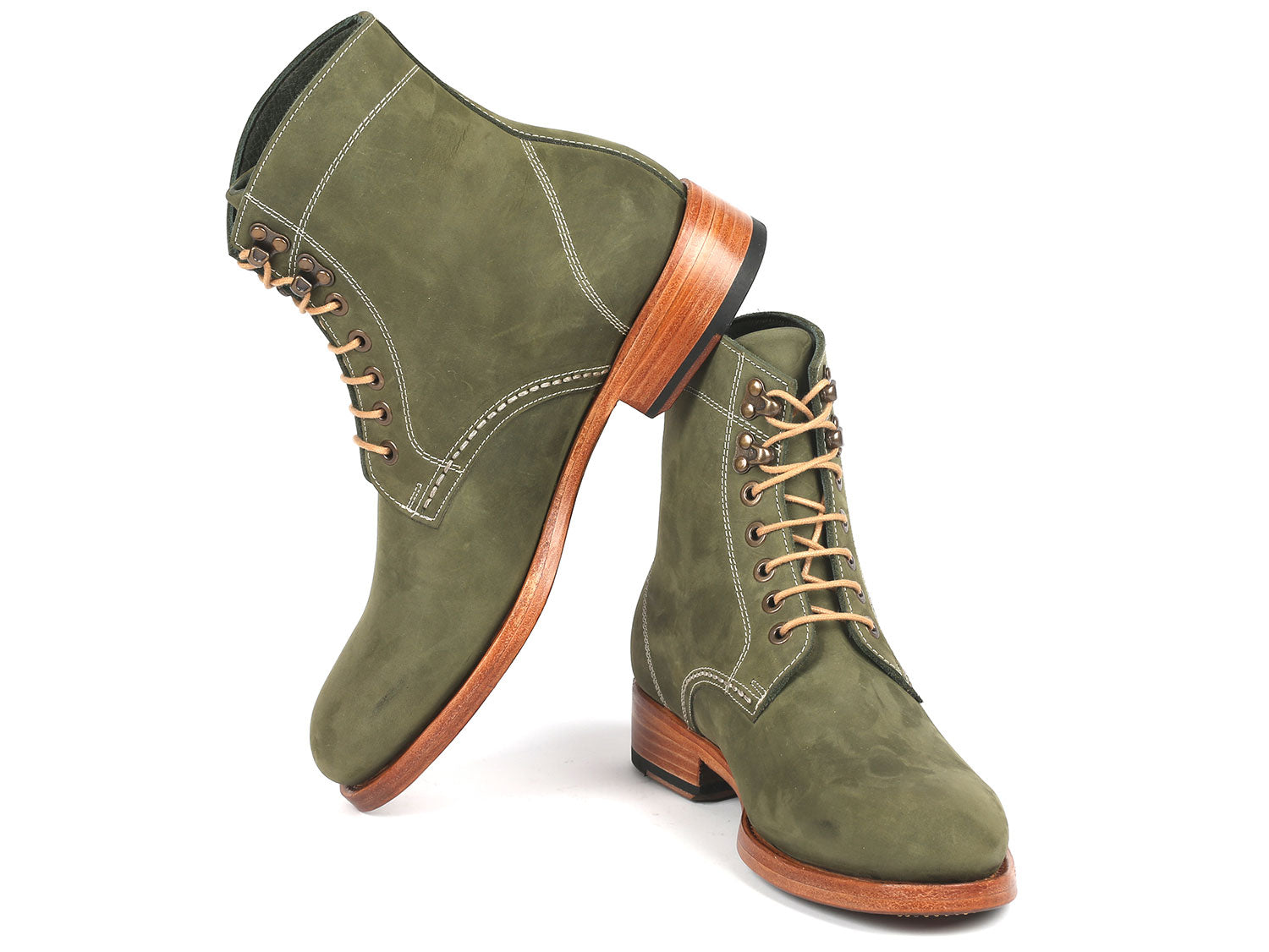 Paul Parkman Men's Boots in Green Nubuck featuring a luxurious leather upper and antique burnished sole.