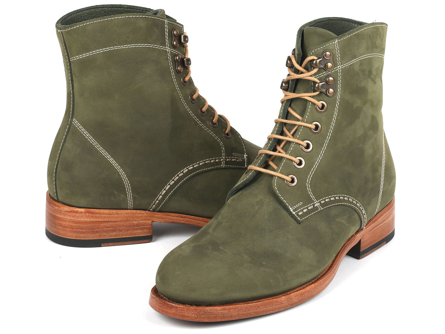 Paul Parkman Men's Boots in Green Nubuck featuring a luxurious leather upper and antique burnished sole.