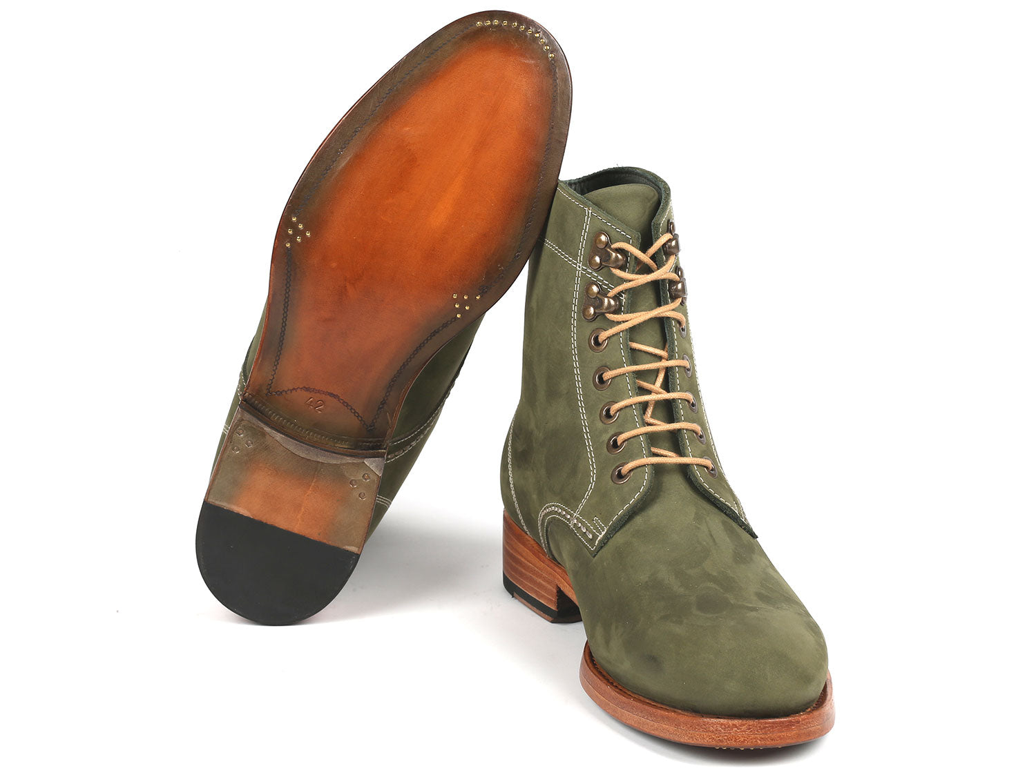 Paul Parkman Men's Boots in Green Nubuck featuring a luxurious leather upper and antique burnished sole.