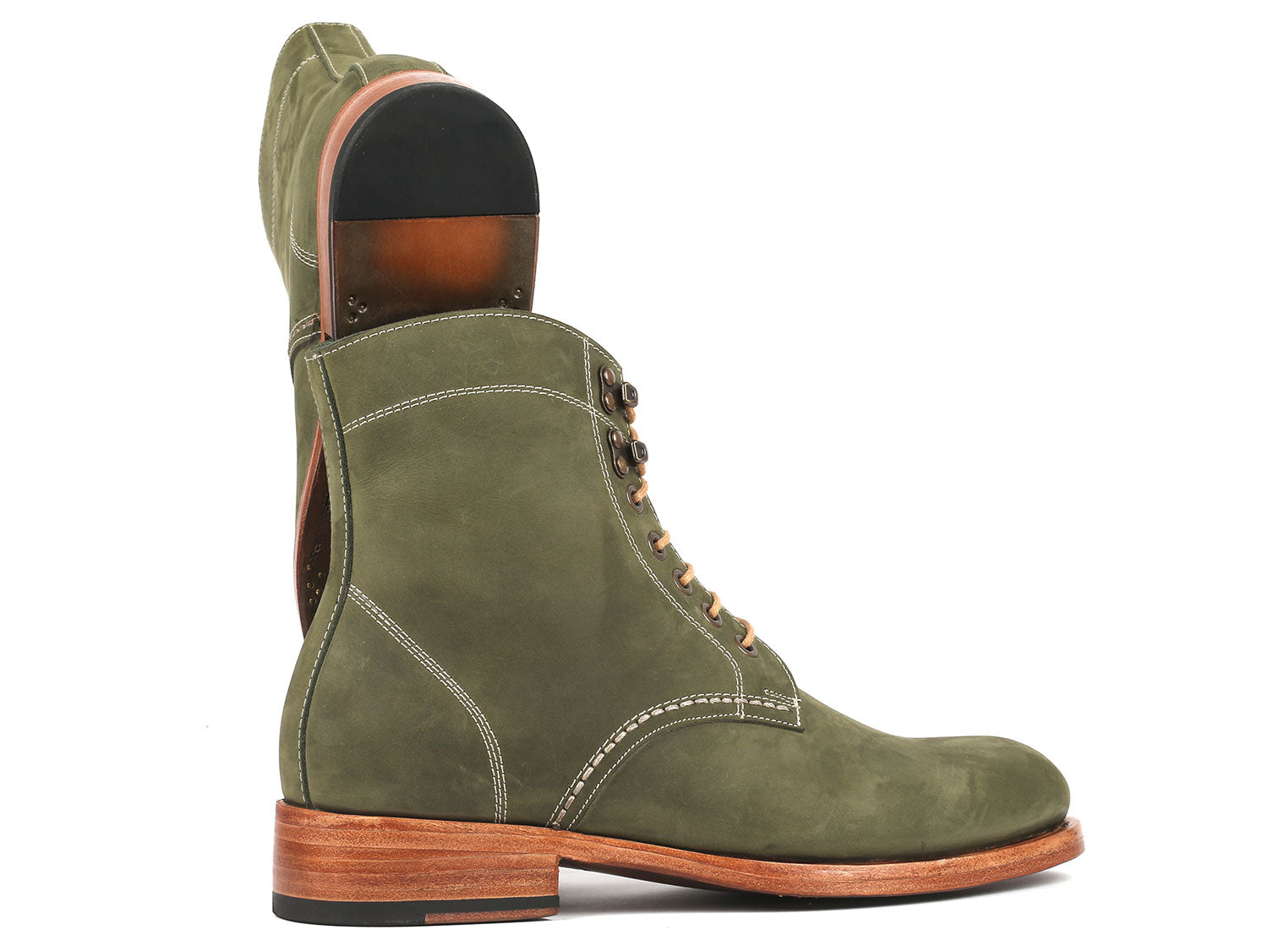 Paul Parkman Men's Boots in Green Nubuck featuring a luxurious leather upper and antique burnished sole.