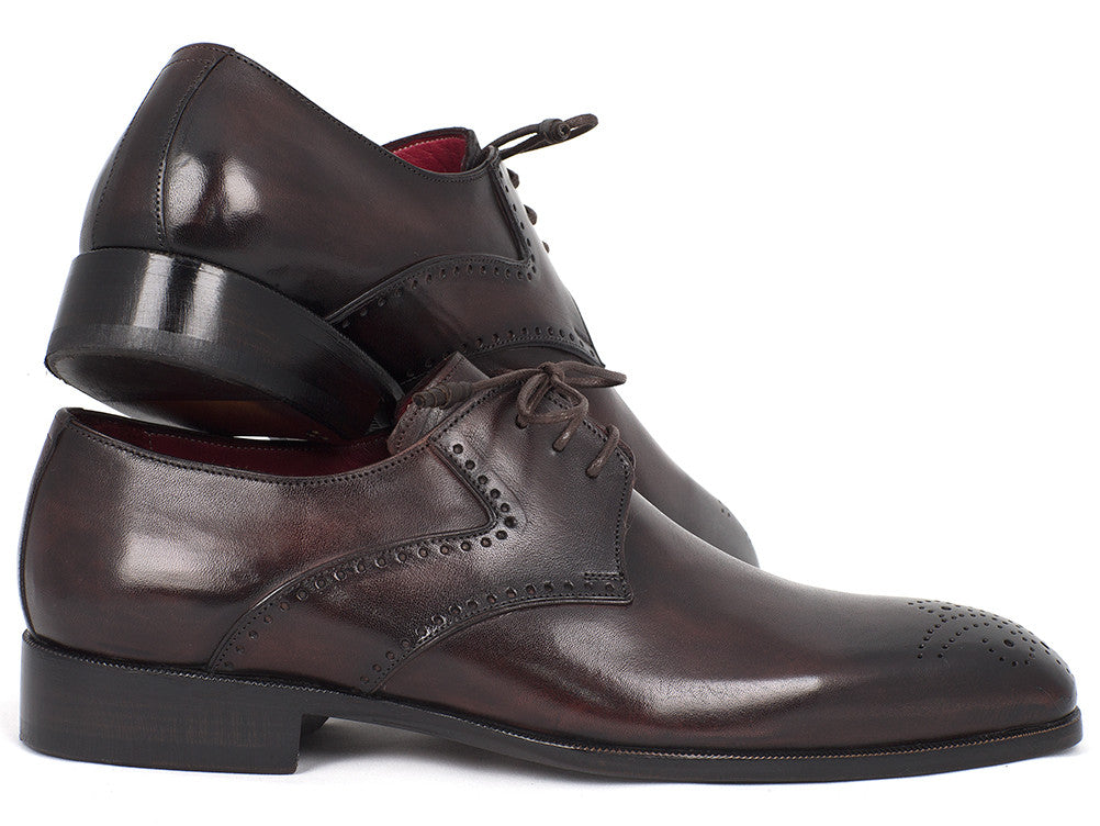 Paul Parkman Men's Brown Medallion Toe Derby Shoes featuring hand-painted leather and antique burnished sole.