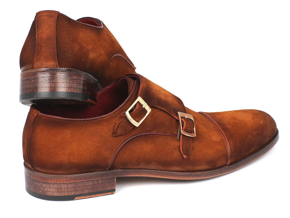 Paul Parkman Men's Captoe Double Monkstrap in camel suede, showcasing its elegant design and craftsmanship.