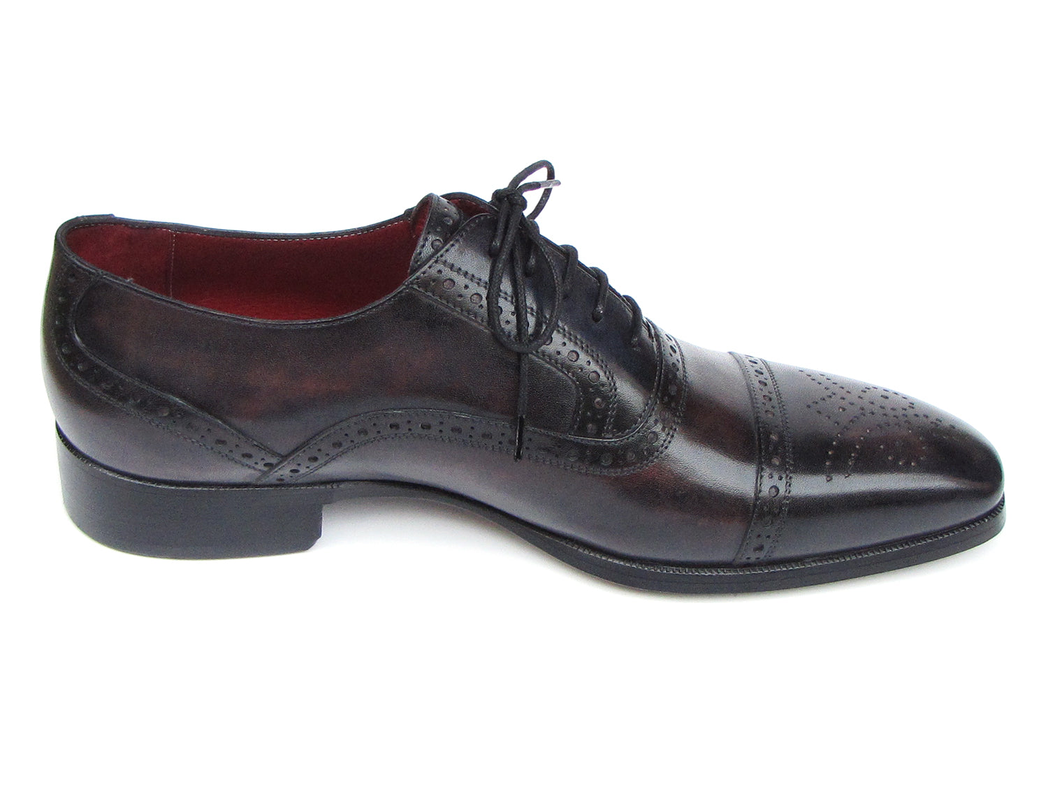 Paul Parkman Men's Captoe Oxfords in bronze and black, showcasing hand-painted leather upper and elegant design.