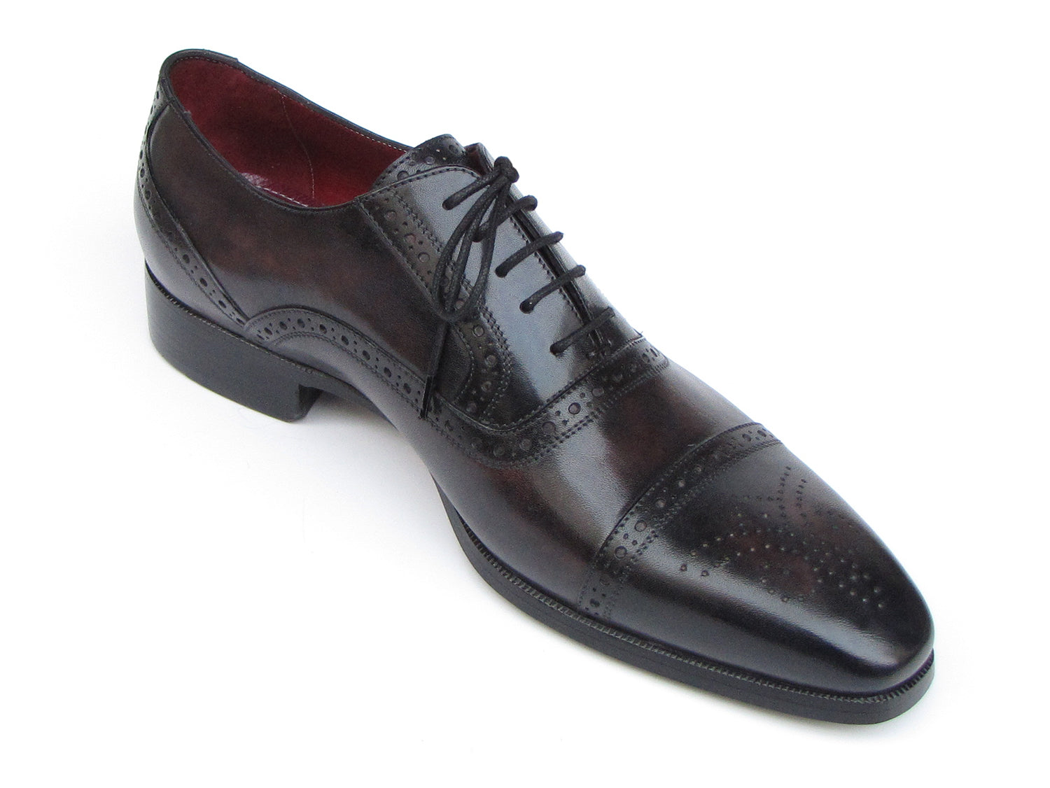 Paul Parkman Men's Captoe Oxfords in bronze and black, showcasing hand-painted leather upper and elegant design.