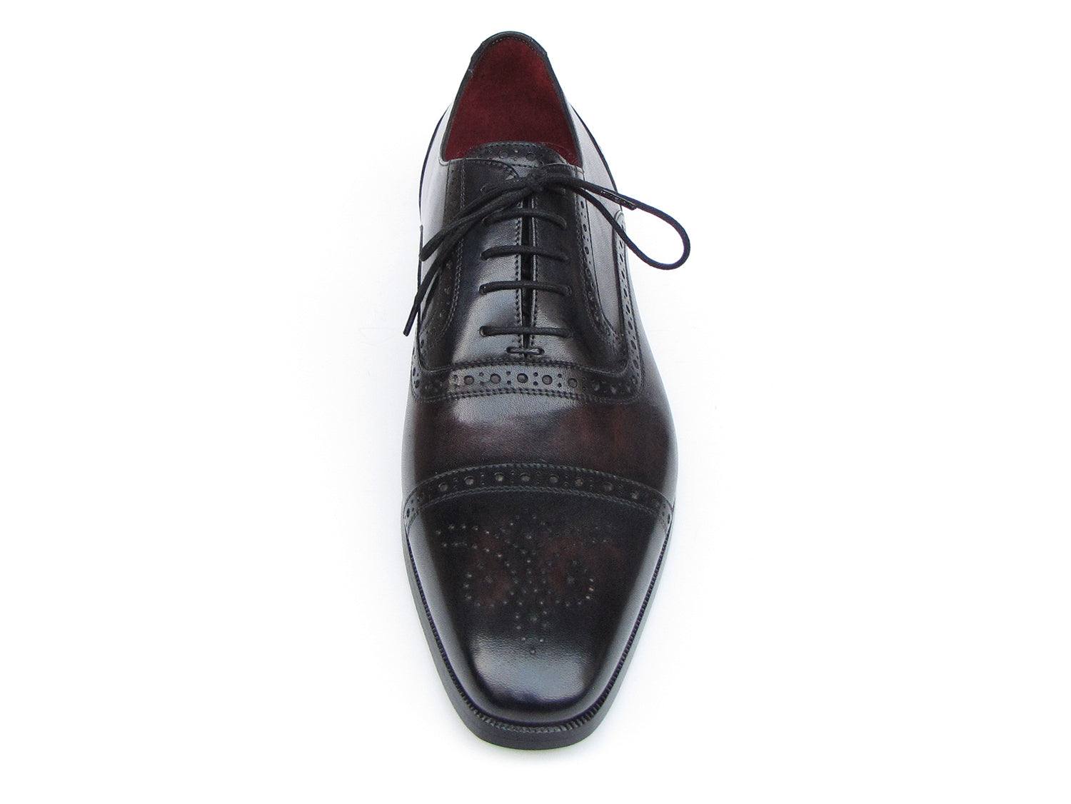 Paul Parkman Men's Captoe Oxfords in bronze and black, showcasing hand-painted leather upper and elegant design.