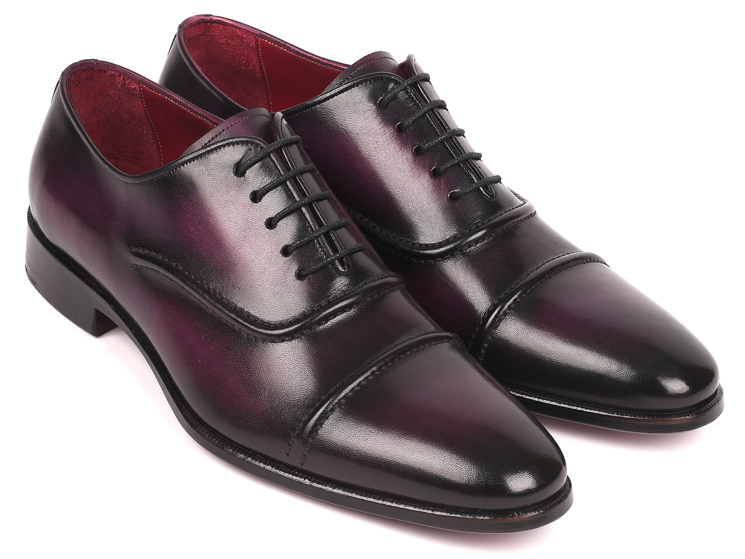 Paul Parkman Men's Cap-Toe Oxfords in Purple, showcasing hand-painted leather upper and elegant design.