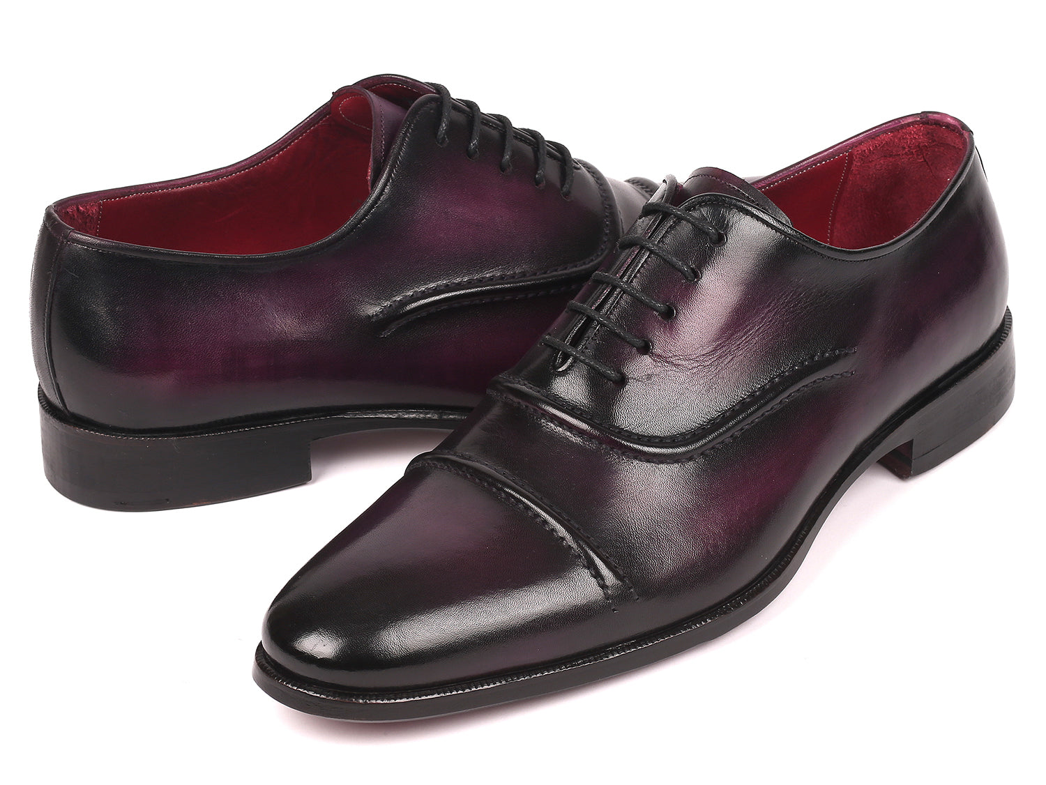 Paul Parkman Men's Cap-Toe Oxfords in Purple, showcasing hand-painted leather upper and elegant design.