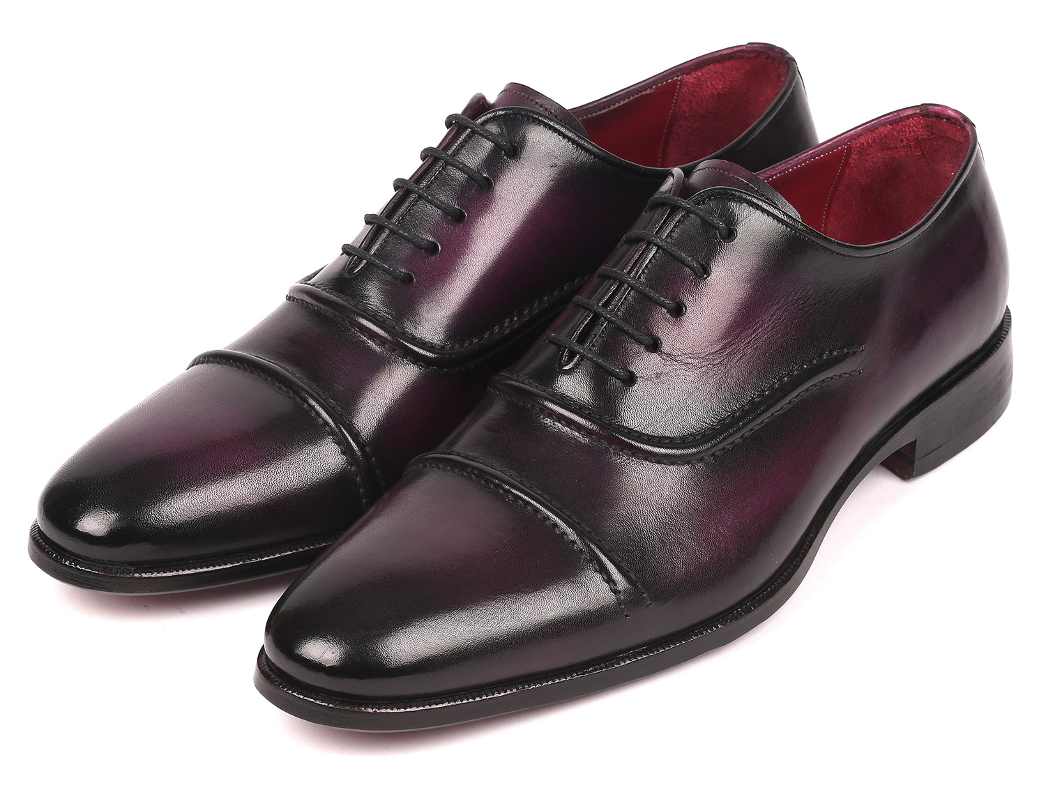 Paul Parkman Men's Cap-Toe Oxfords in Purple, showcasing hand-painted leather upper and elegant design.