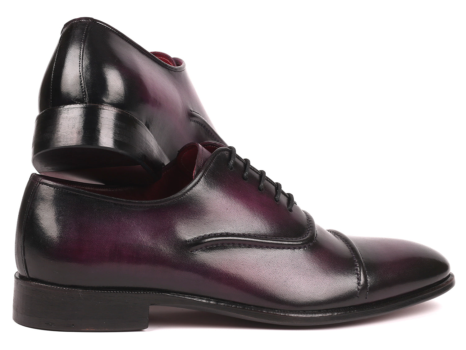 Paul Parkman Men's Cap-Toe Oxfords in Purple, showcasing hand-painted leather upper and elegant design.