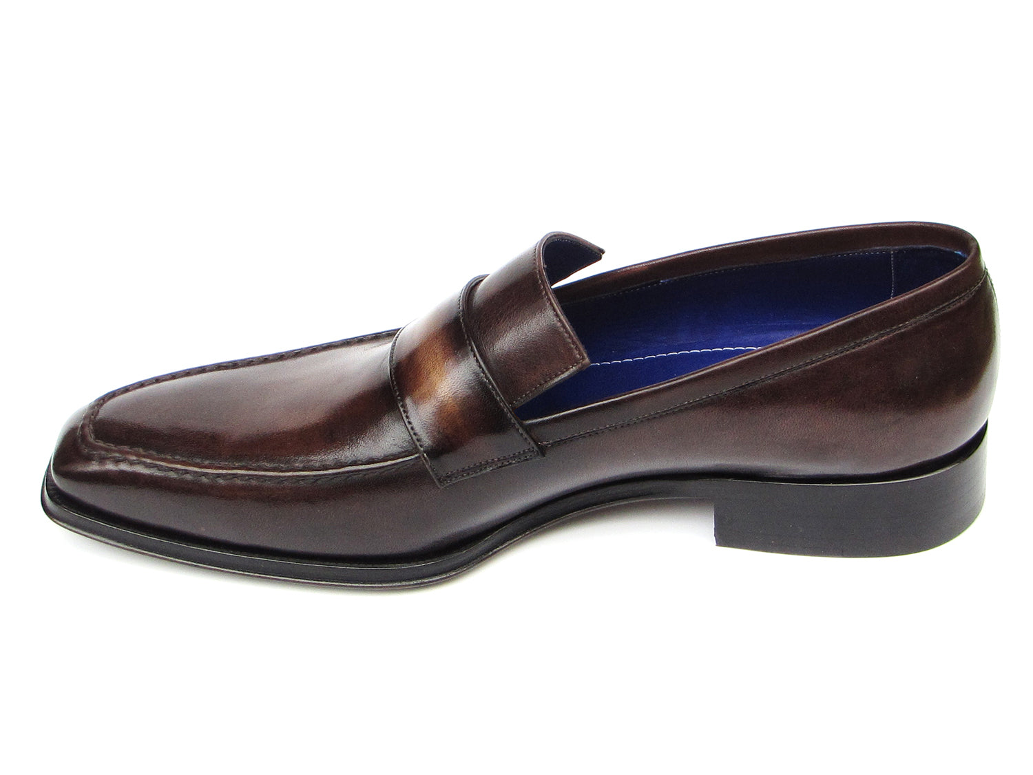 Paul Parkman Men's Loafer in bronze hand-painted leather with blue lining, showcasing unique craftsmanship and elegant design.