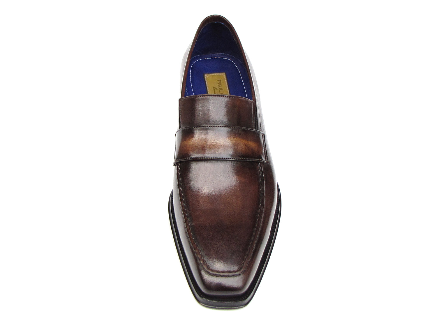 Paul Parkman Men's Loafer in bronze hand-painted leather with blue lining, showcasing unique craftsmanship and elegant design.