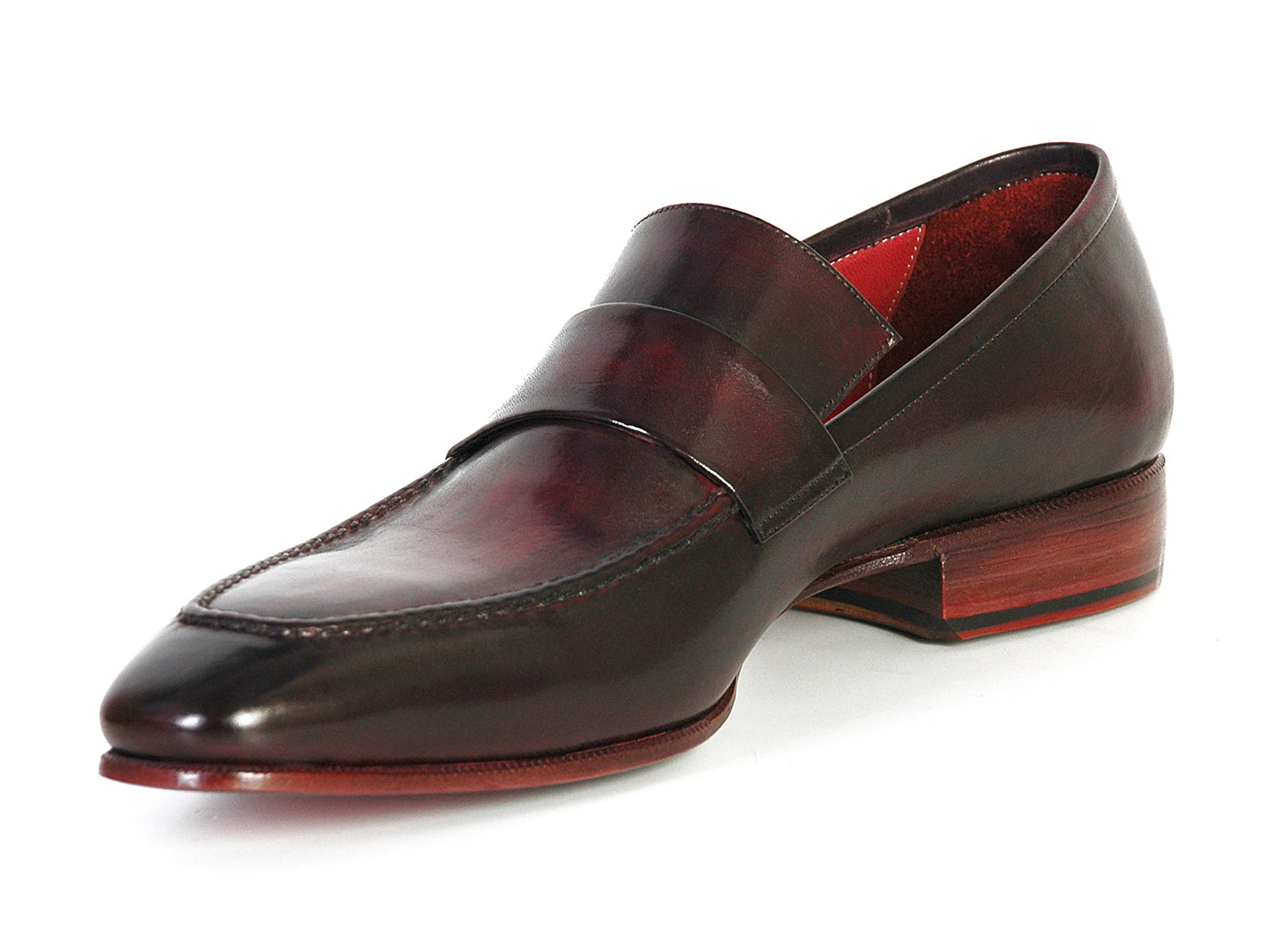 Paul Parkman Men's Loafer in purple and black, featuring a hand-painted leather upper, leather sole, and bordeaux leather lining.