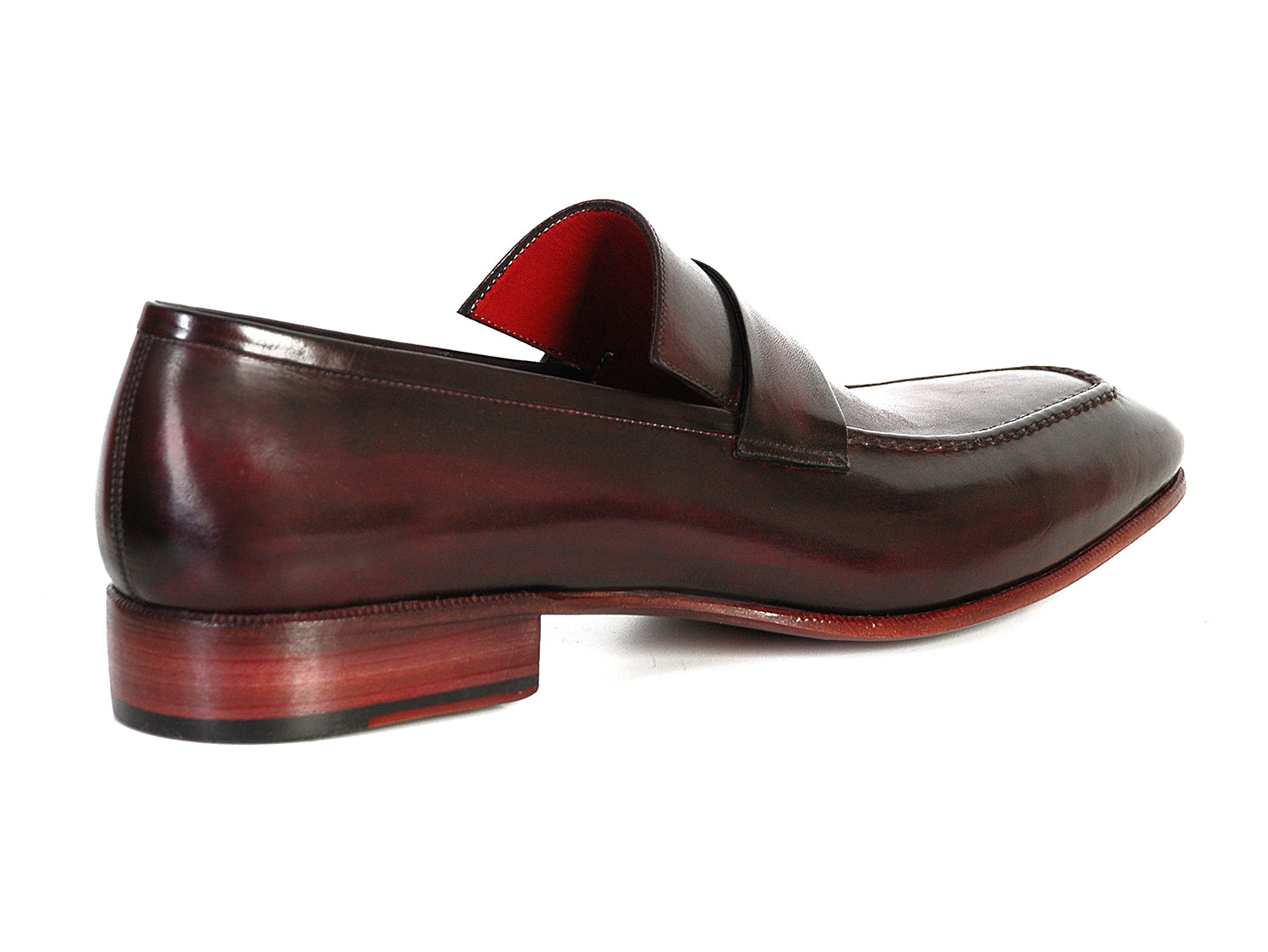 Paul Parkman Men's Loafer in purple and black, featuring a hand-painted leather upper, leather sole, and bordeaux leather lining.