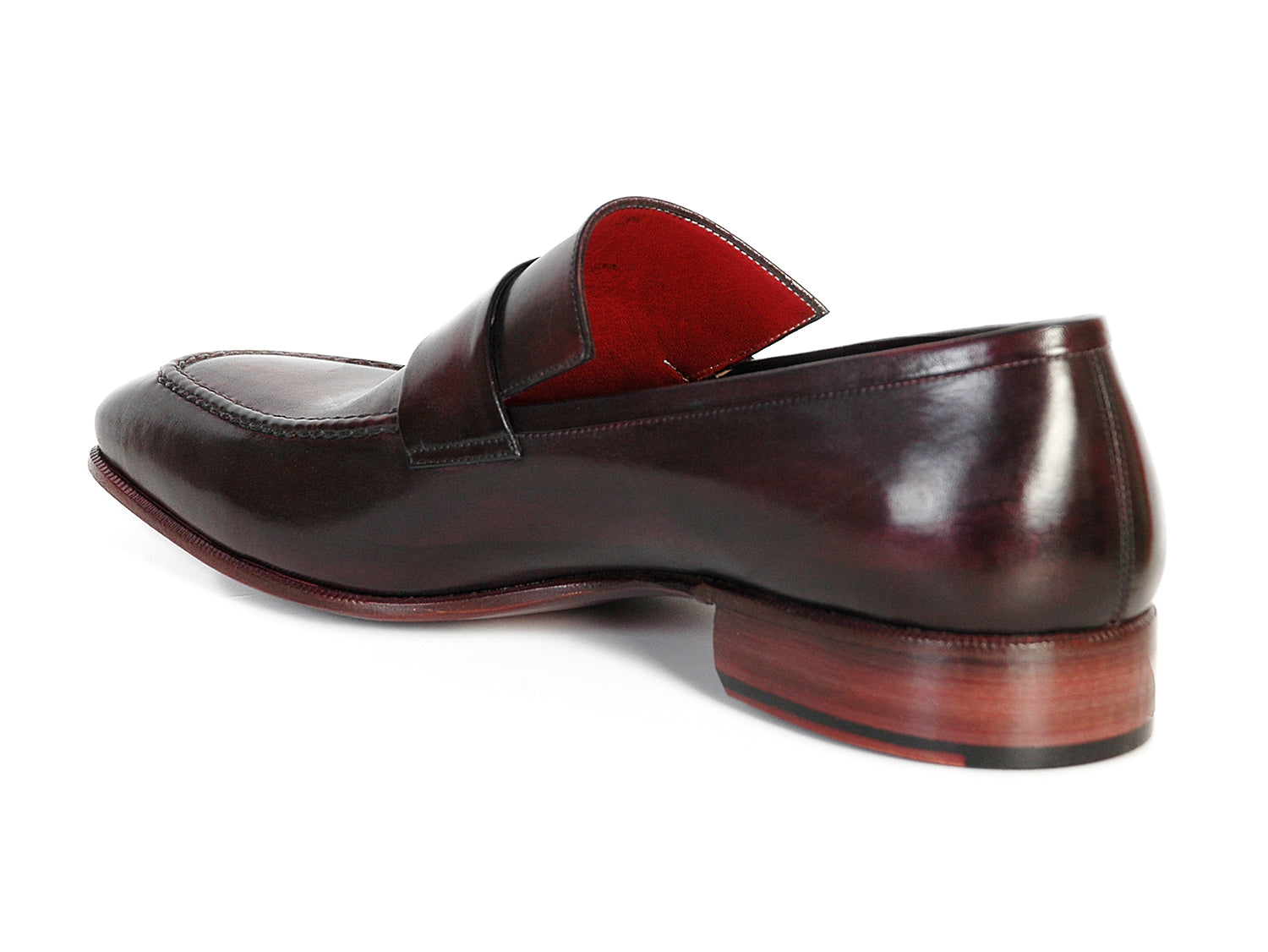 Paul Parkman Men's Loafer in purple and black, featuring a hand-painted leather upper, leather sole, and bordeaux leather lining.