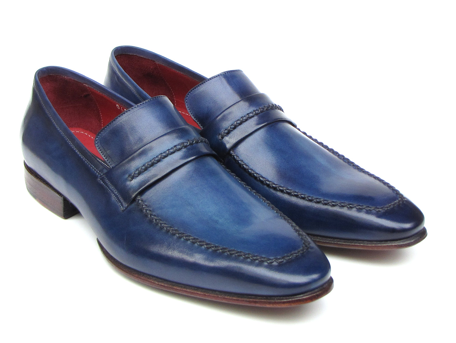 Paul Parkman Men's Navy Loafer Shoes, handcrafted from Italian calfskin leather with a unique hand-painted finish.