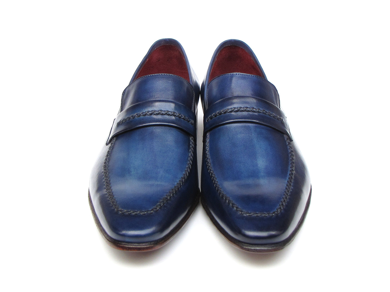 Paul Parkman Men's Navy Loafer Shoes, handcrafted from Italian calfskin leather with a unique hand-painted finish.